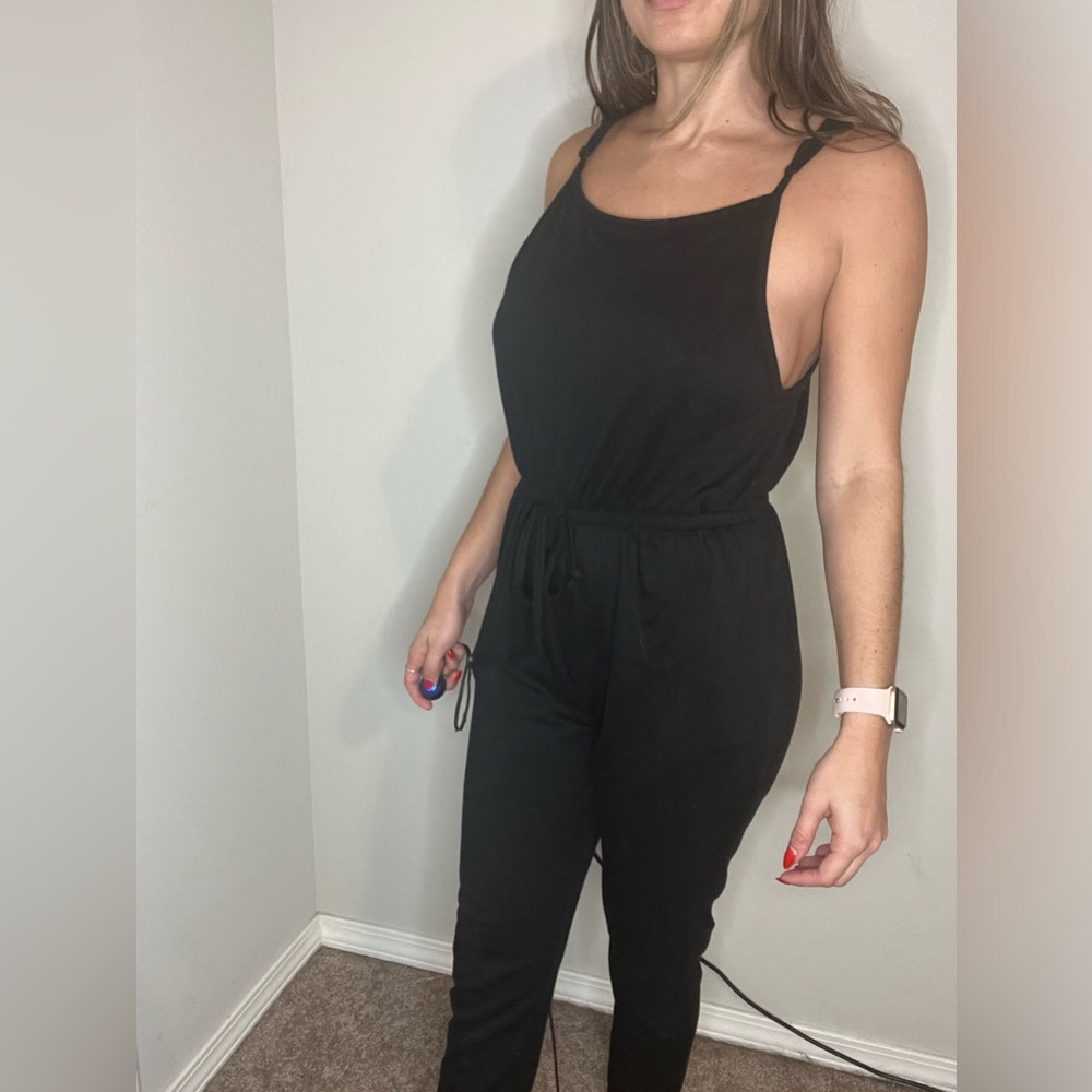 Black tank top romper with pockets